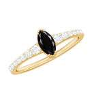 Genuine Marquise Black Spinel Promise Ring with Diamond AAA - Rosec Jewels