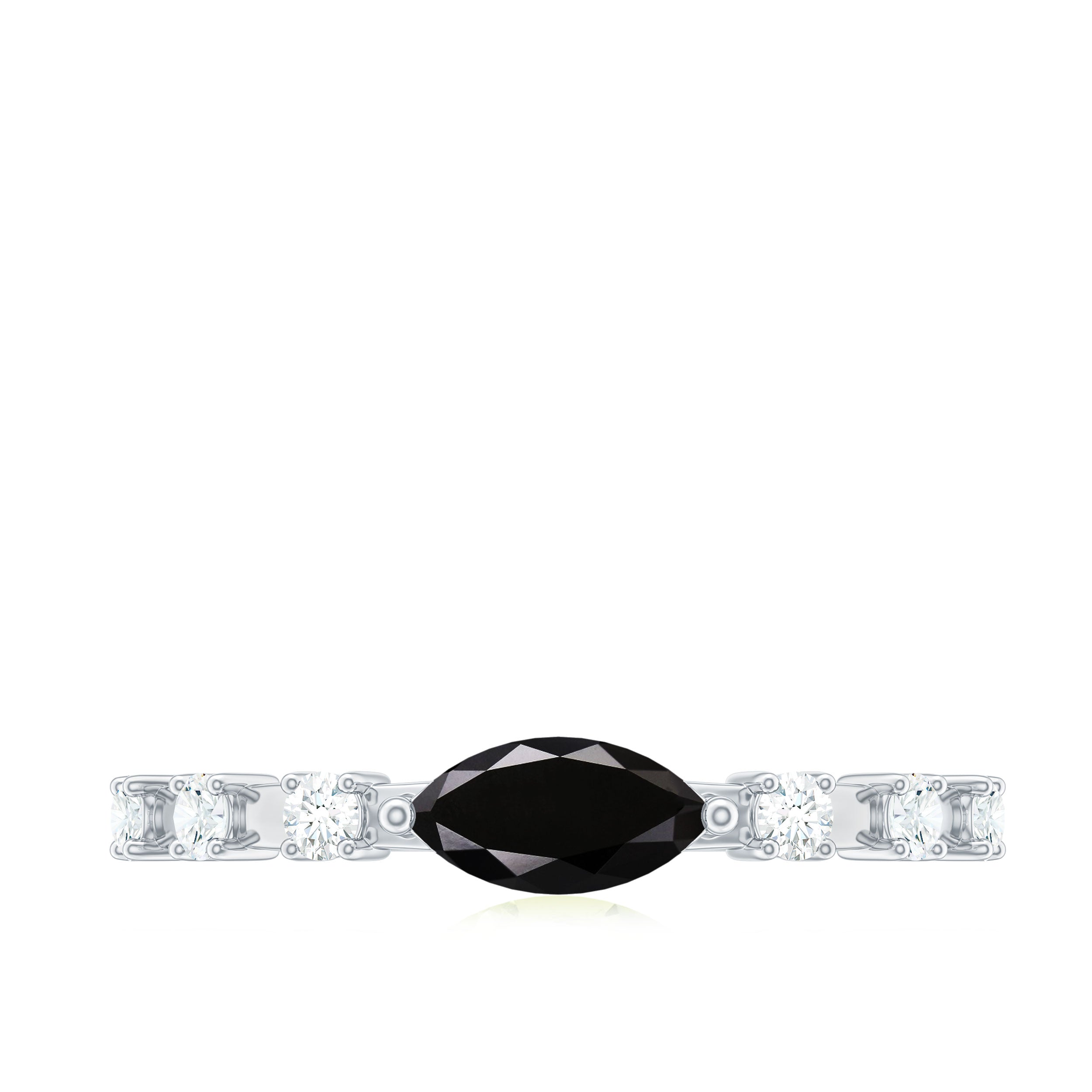 4x8mm Marquise Cut Black Onyx Minimal East West Ring with Diamond AAA - Rosec Jewels