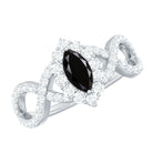 Natural Marquise Black Spinel Engagement Ring with Diamond Crossover Shank AAA - Rosec Jewels