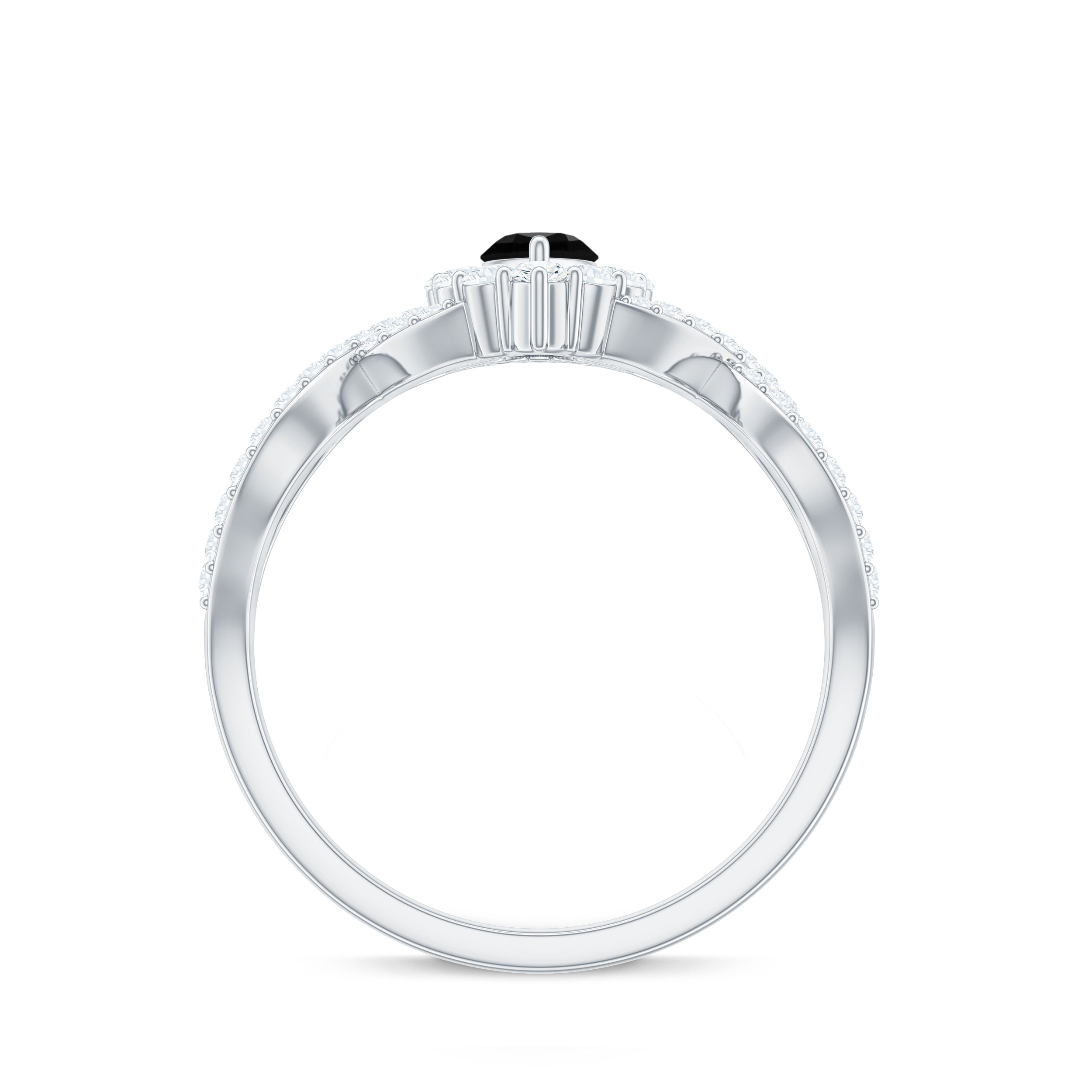 Natural Marquise Black Spinel Engagement Ring with Diamond Crossover Shank AAA - Rosec Jewels