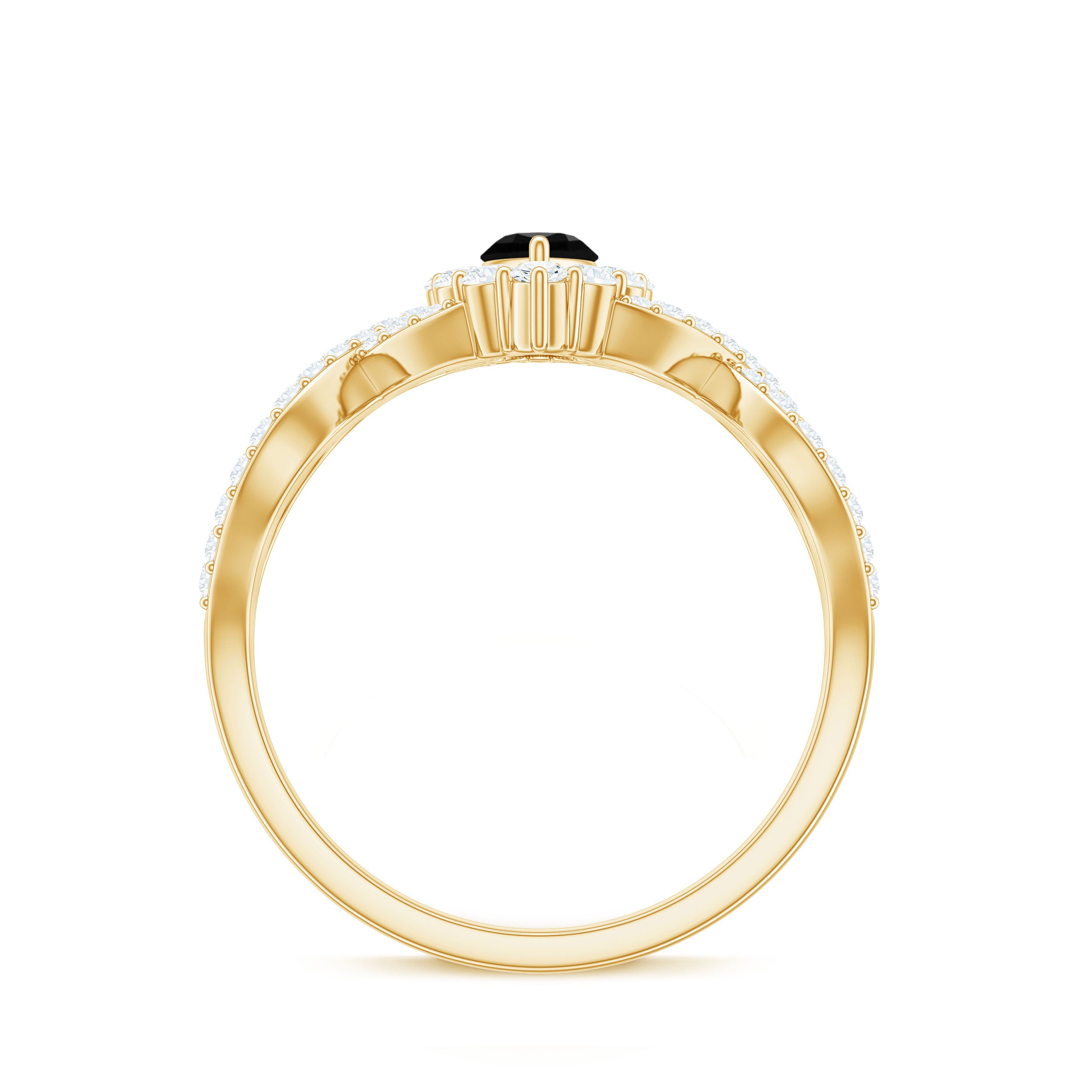 Natural Marquise Black Spinel Engagement Ring with Diamond Crossover Shank AAA - Rosec Jewels