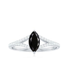 Minimal Black Spinel Marquise Engagement Ring with Diamond Split Shank AAA - Rosec Jewels