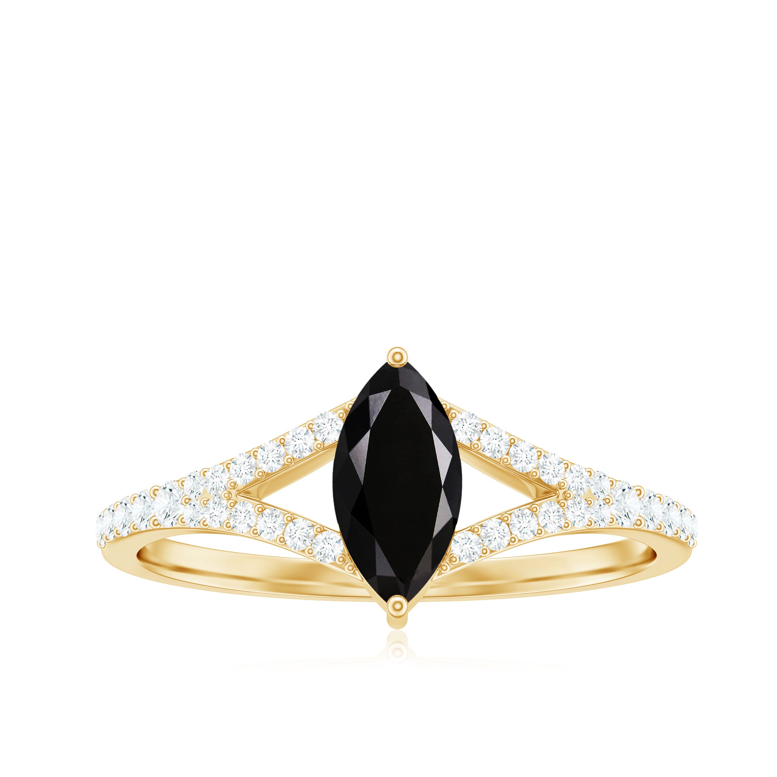 Minimal Black Spinel Marquise Engagement Ring with Diamond Split Shank AAA - Rosec Jewels