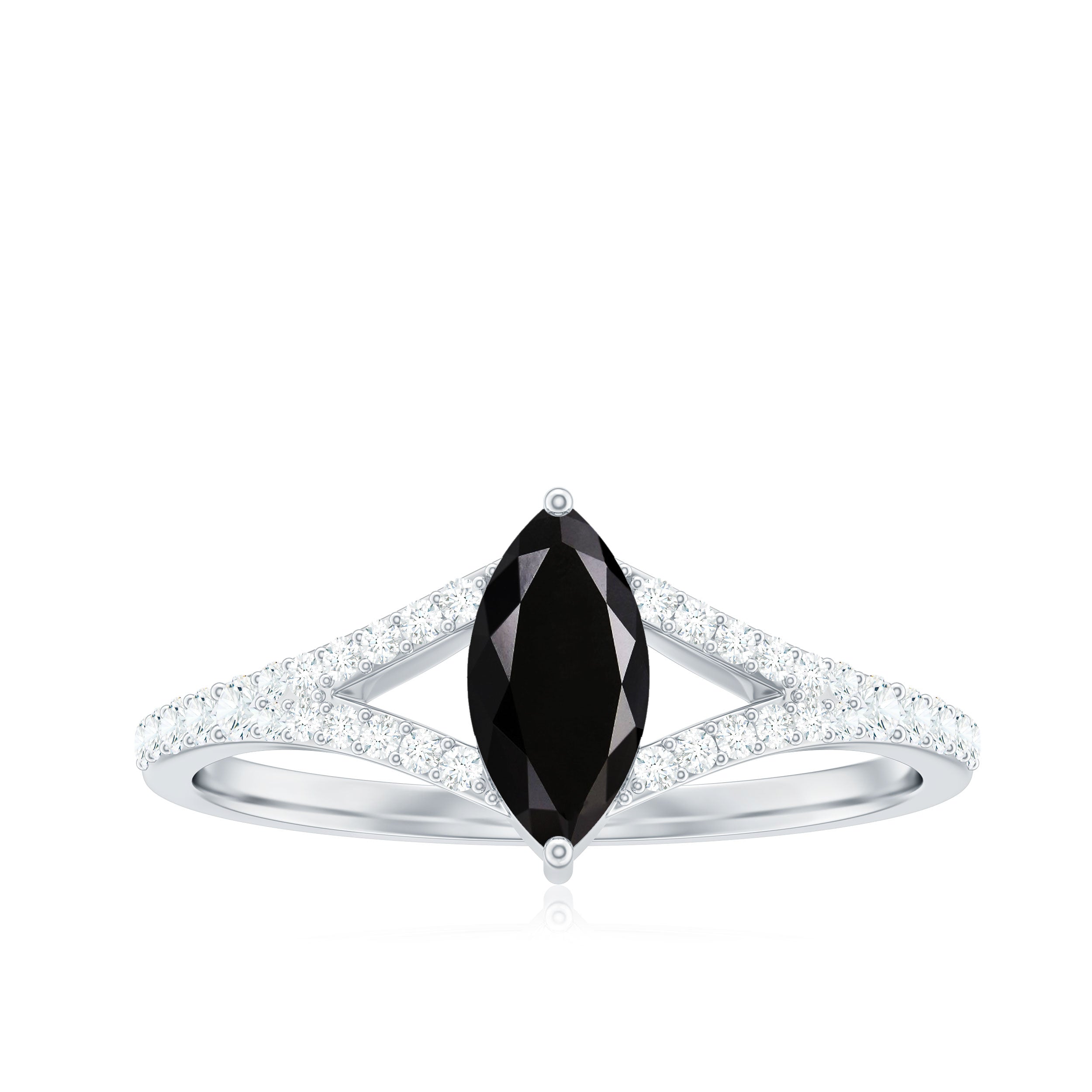 4X8mm Marquise Cut Black Onyx Minimal Engagement Ring with Diamond AAA - Rosec Jewels