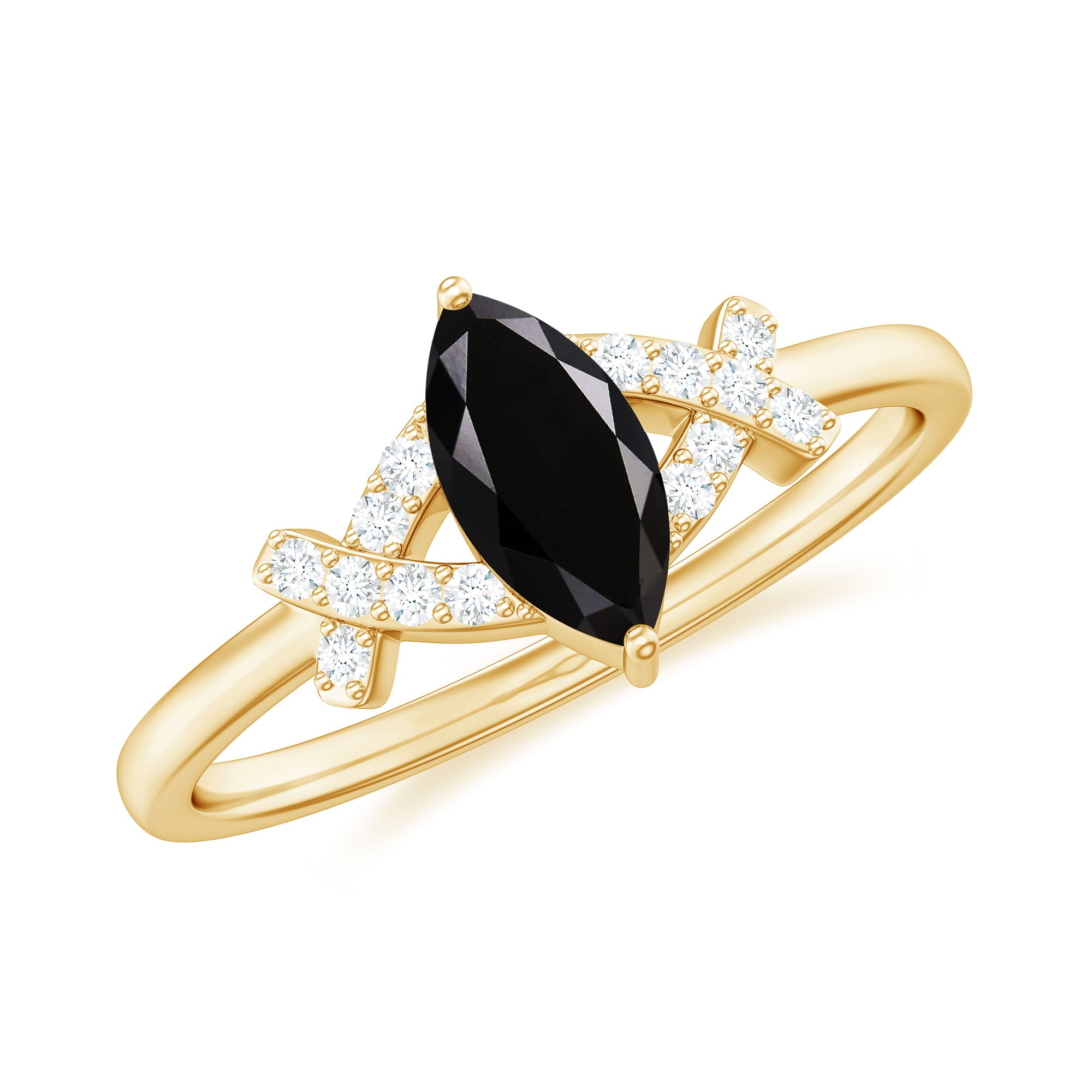 Natural Black Spinel Marquise Engagement Ring with Diamond AAA - Rosec Jewels