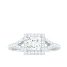 Princess Cut Moissanite Halo Engagement Ring with Split Band D-VS1 - Rosec Jewels