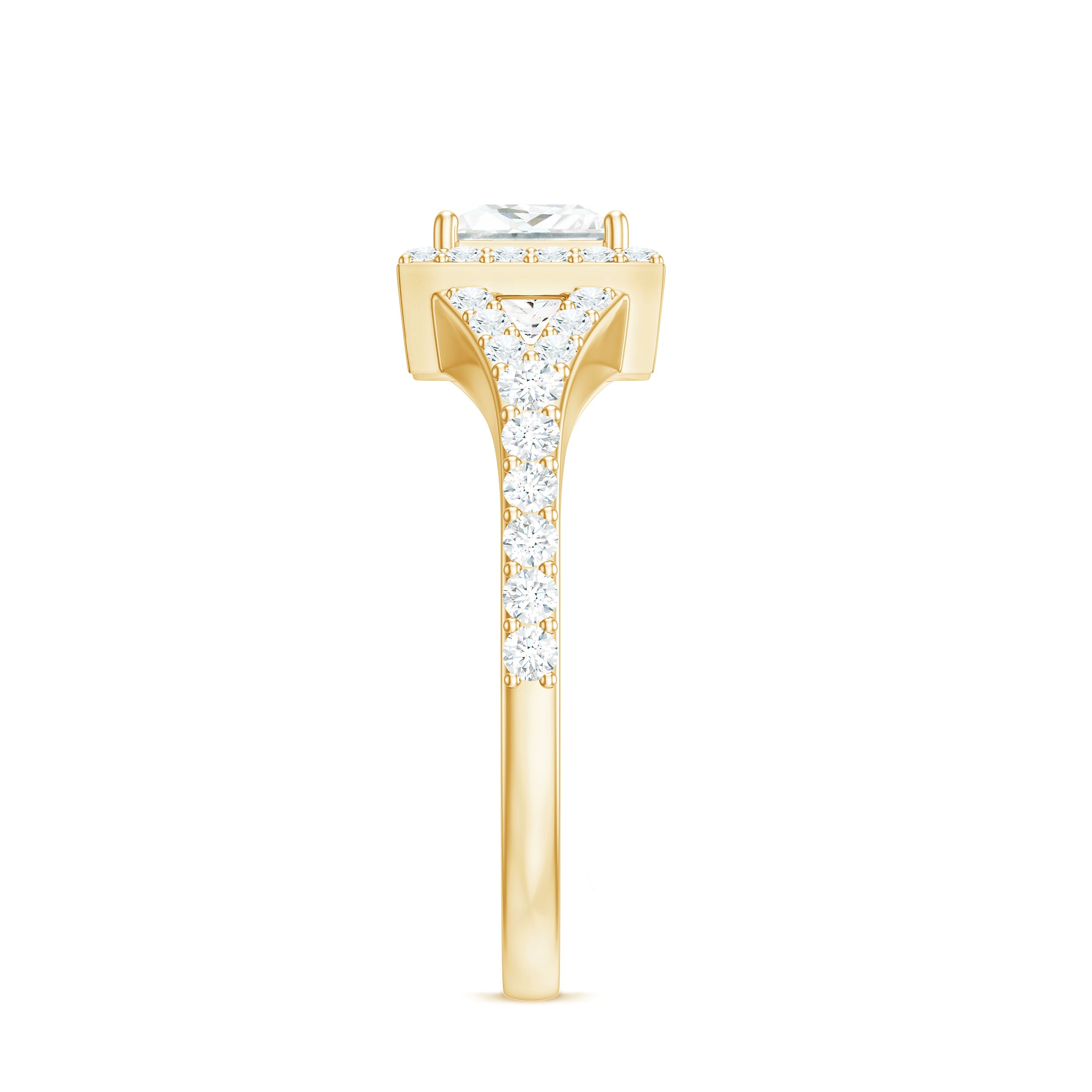 Princess Cut Moissanite Halo Engagement Ring with Split Band D-VS1 - Rosec Jewels