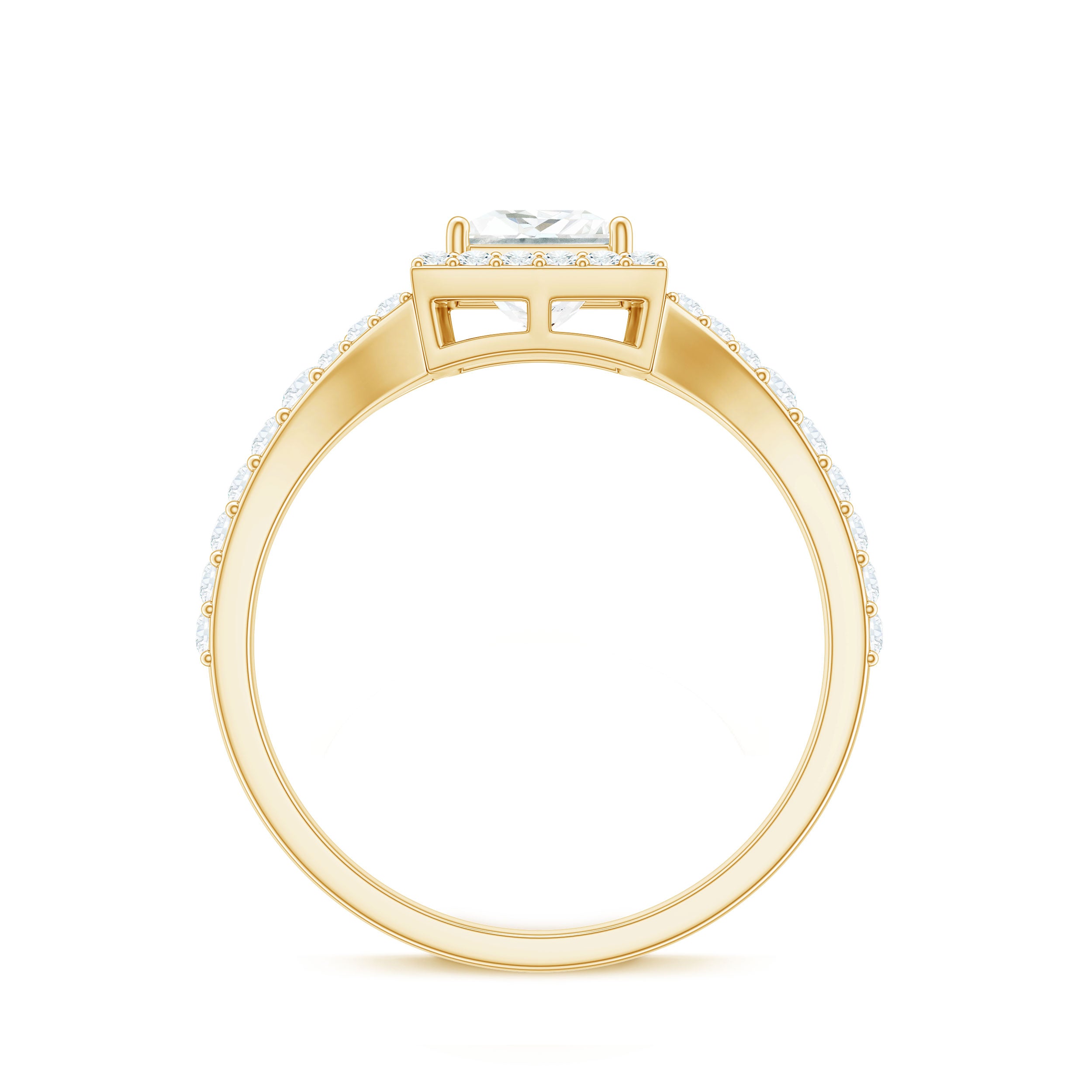 Princess Cut Moissanite Halo Engagement Ring with Split Band D-VS1 - Rosec Jewels