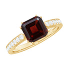 Natural Garnet 8 mm Asscher Cut Engagement Ring with Diamond AAA - Rosec Jewels