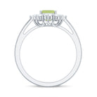 Natural 1.8 Carat Peridot Emerald Cut Engagement Ring with Diamond Halo AAA - Rosec Jewels