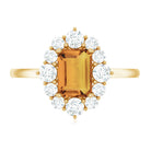 Certified Real 1.8 Carat Citrine Emerald Cut Engagement Ring with Diamond Halo AAA - Rosec Jewels