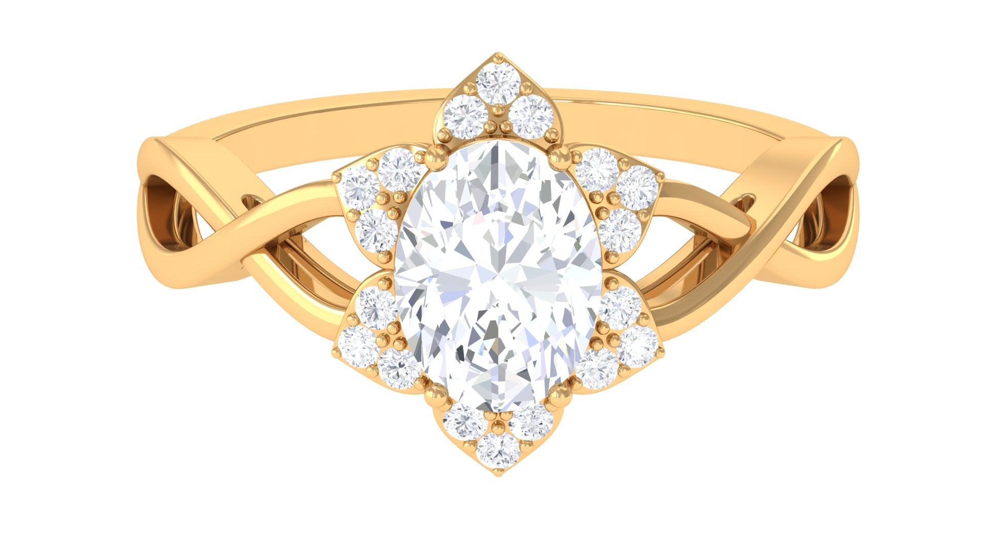 Oval Zircon Solitaire Infinity Ring with Floral Halo AAAA - Rosec Jewels