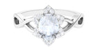 3/4 CT Oval Cut Solitaire Moonstone and Diamond Floral Halo Ring AAA - Rosec Jewels
