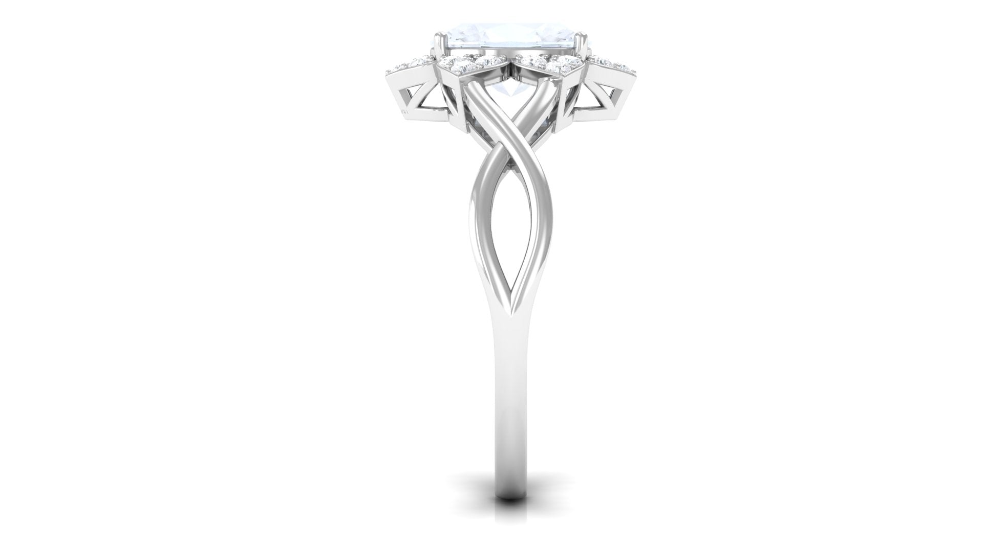 3/4 CT Oval Cut Solitaire Moonstone and Diamond Floral Halo Ring AAA - Rosec Jewels