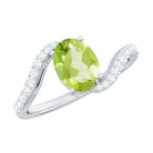 Natural 1 Carat Oval Peridot Engagement Ring with Diamond Bypass Shank AAA - Rosec Jewels