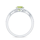 Natural 1 Carat Oval Peridot Engagement Ring with Diamond Bypass Shank AAA - Rosec Jewels