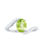 Natural 1 Carat Oval Peridot Engagement Ring with Diamond Bypass Shank AAA - Rosec Jewels
