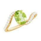 Natural 1 Carat Oval Peridot Engagement Ring with Diamond Bypass Shank AAA - Rosec Jewels