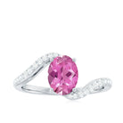Natural Pink Tourmaline Solitaire Bypass Ring with Diamond AAA - Rosec Jewels