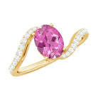 Natural Pink Tourmaline Solitaire Bypass Ring with Diamond AAA - Rosec Jewels