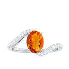 Oval Cut Solitaire Fire Opal and Diamond Bypass Ring AAA - Rosec Jewels