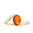 Oval Cut Solitaire Fire Opal and Diamond Bypass Ring AAA - Rosec Jewels