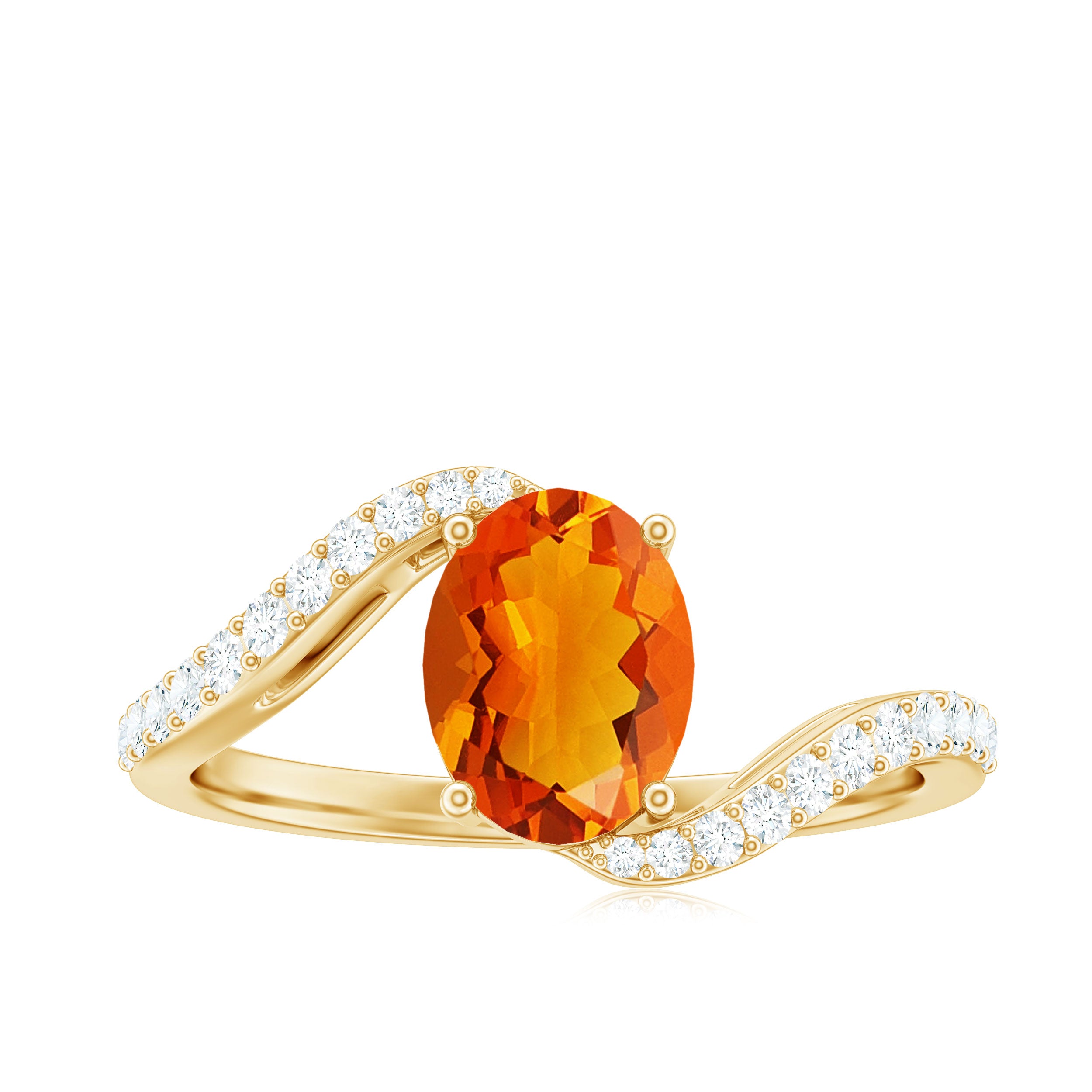 Oval Cut Solitaire Fire Opal and Diamond Bypass Ring AAA - Rosec Jewels