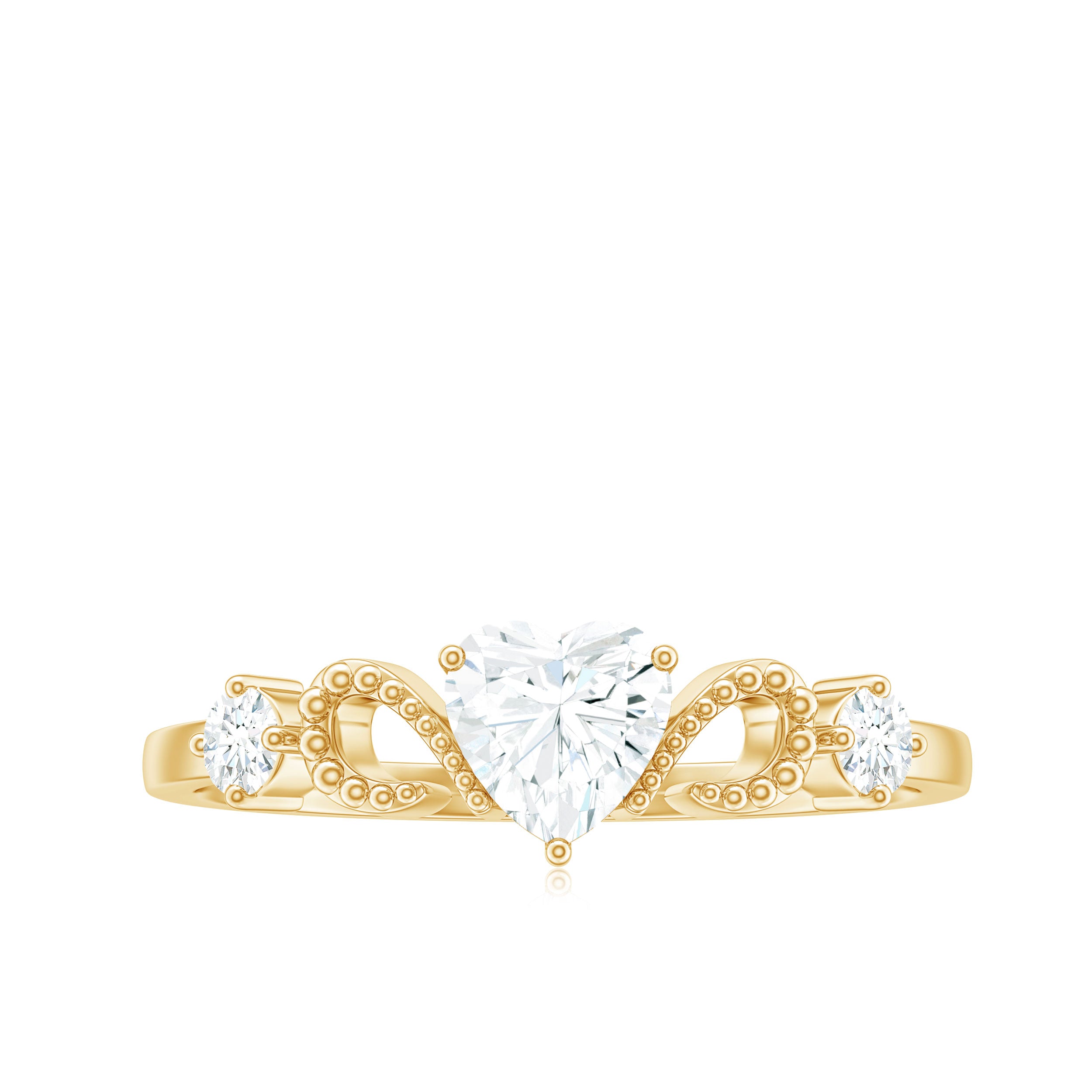 Rosec Jewels-3/4 CT Minimal Zircon Heart Engagement Ring with Gold Beaded