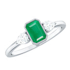 Emerald 3 Stone Ring with Diamond AAA - Rosec Jewels
