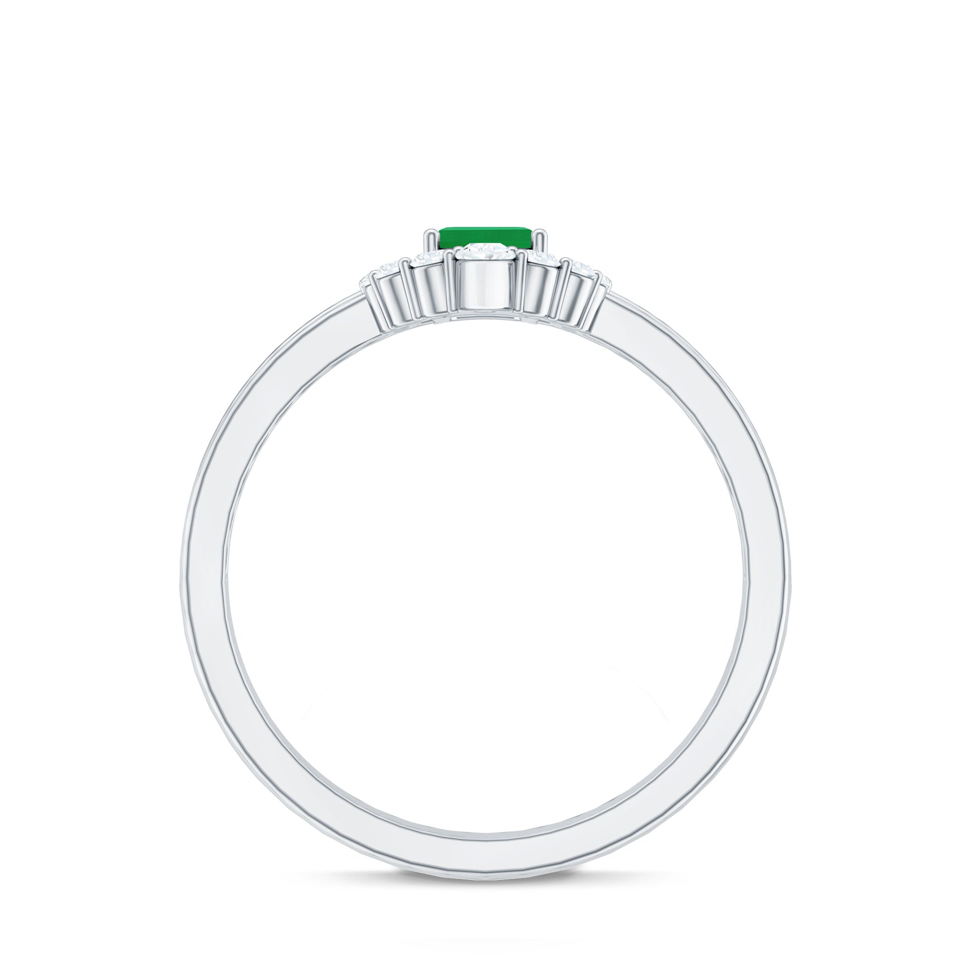 Natural Emerald Cut Emerald Double Band Engagement Ring with Diamond AAA - Rosec Jewels