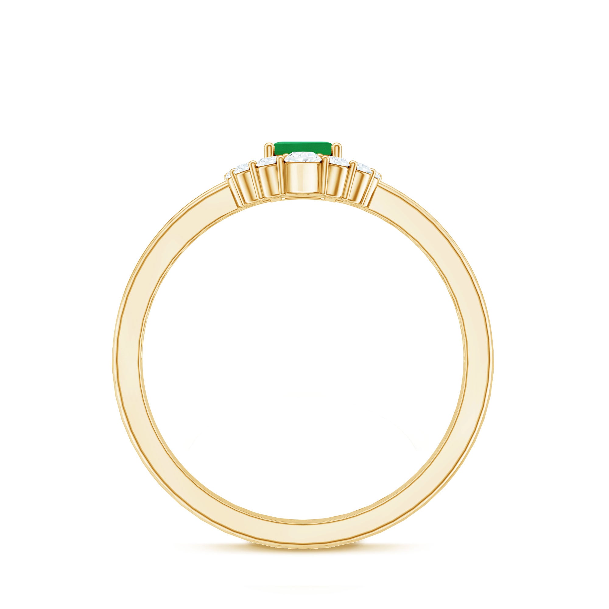 Natural Emerald Cut Emerald Double Band Engagement Ring with Diamond AAA - Rosec Jewels