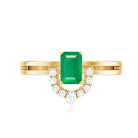 Natural Emerald Cut Emerald Double Band Engagement Ring with Diamond AAA - Rosec Jewels