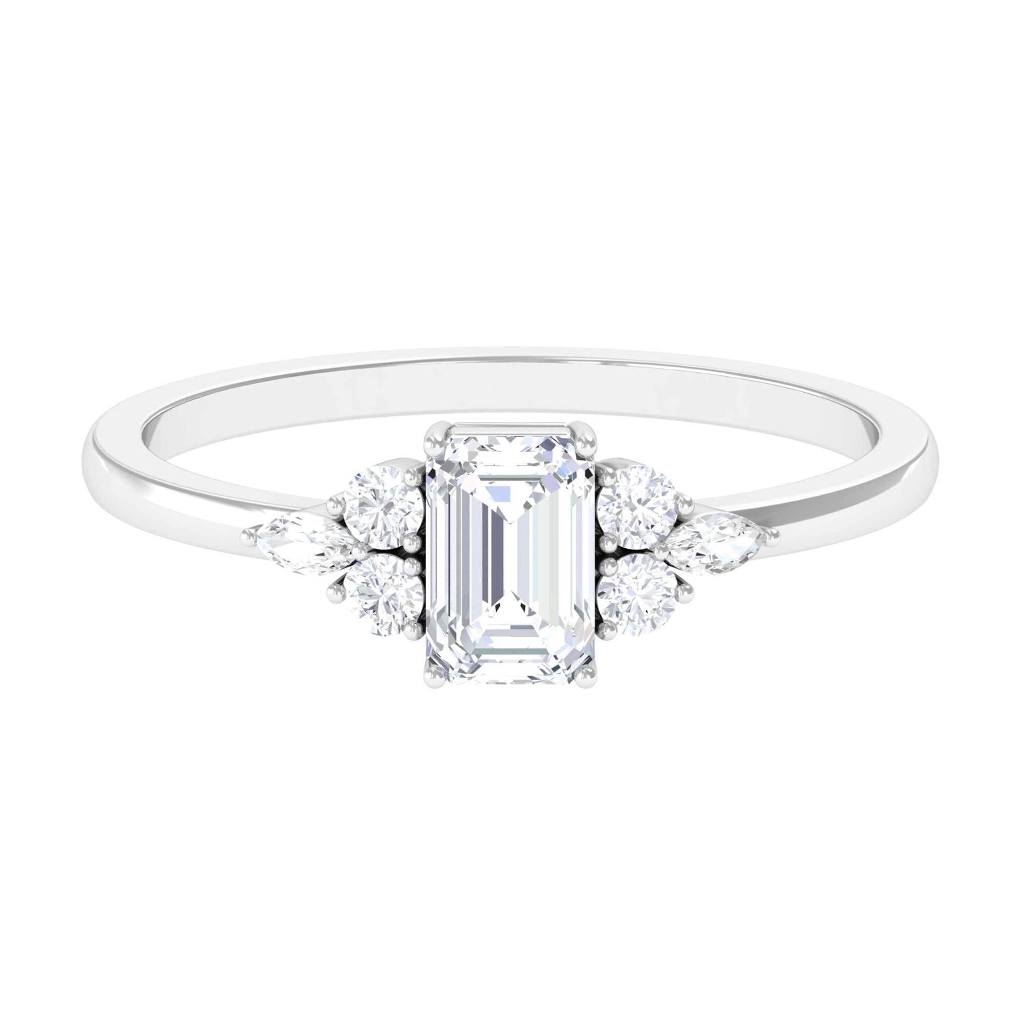 1 CT Octagon Cut Cubic Zirconia Engagement Ring with Trio
