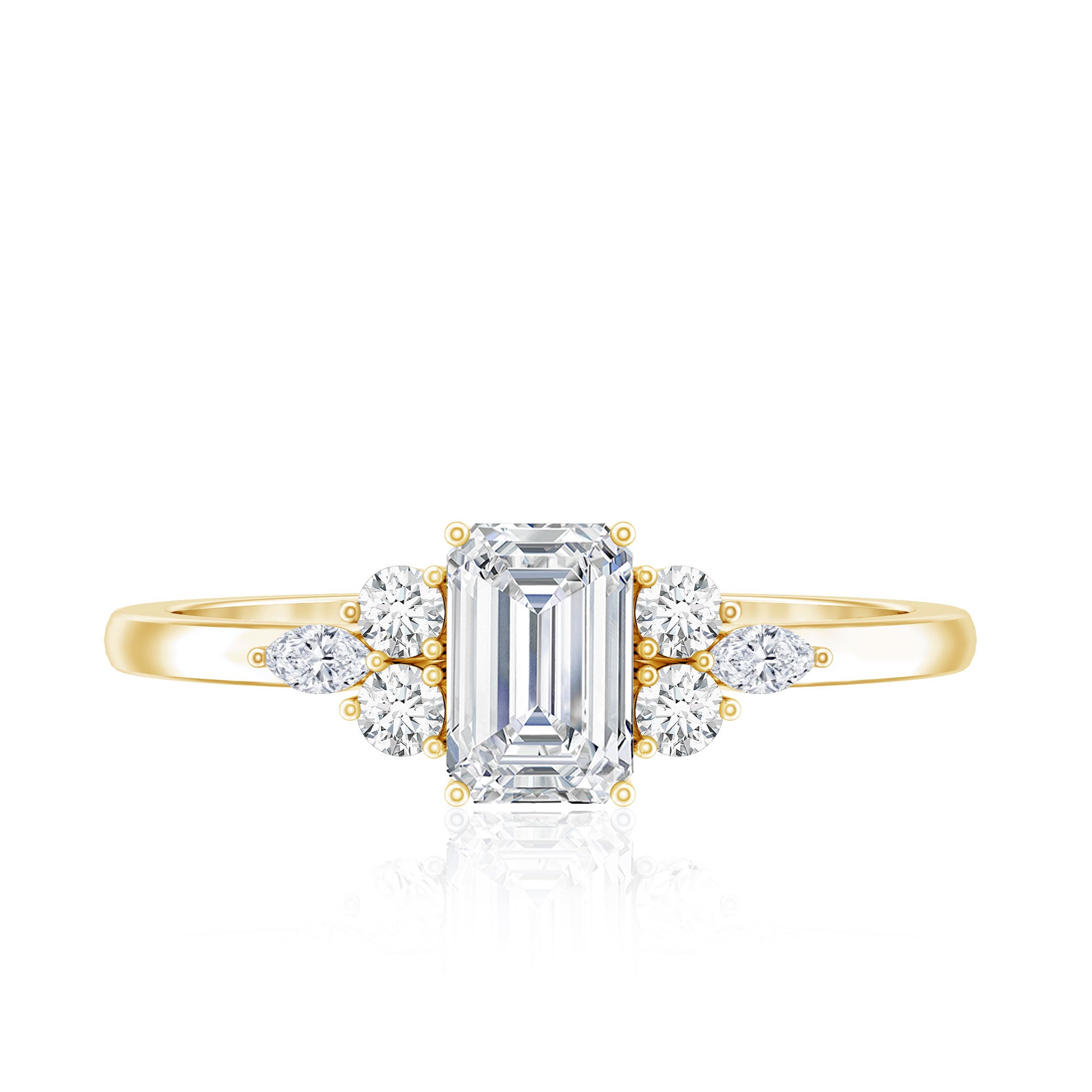 1 CT Octagon Cut Cubic Zirconia Engagement Ring with Trio AAAA - Rosec Jewels