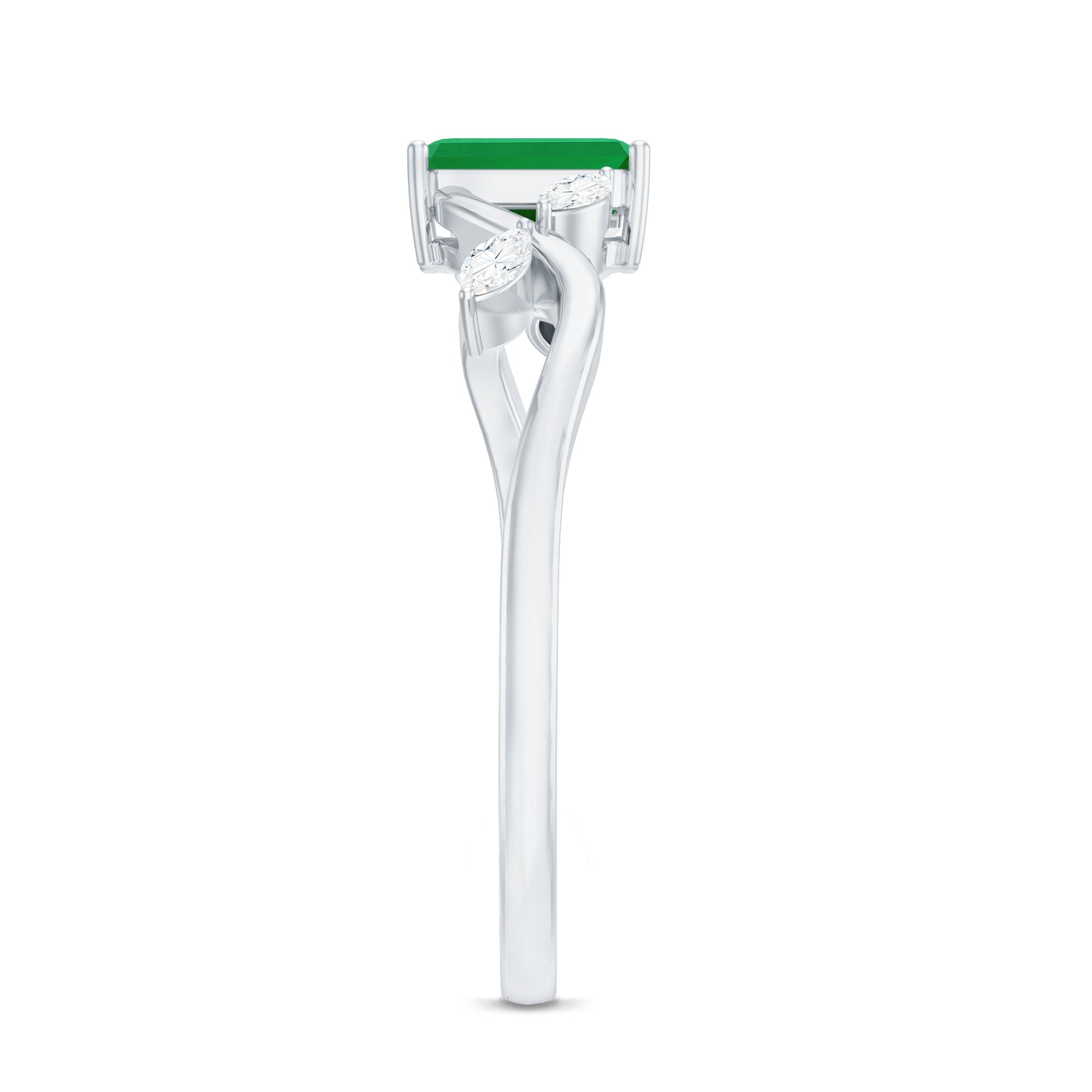 Natural Emerald Cut Emerald Designer Engagement Ring with Diamond AAA - Rosec Jewels