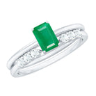 Natural Emerald Cut Emerald Diamond Engagement Wedding Ring Set of 2 AAA - Rosec Jewels