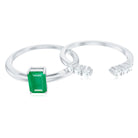 Natural Emerald Cut Emerald Diamond Engagement Wedding Ring Set of 2 AAA - Rosec Jewels