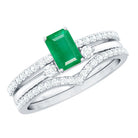 Rosec Jewels-Natural Emerald Cut Emerald Diamond 3 Piece Bridal Ring Set