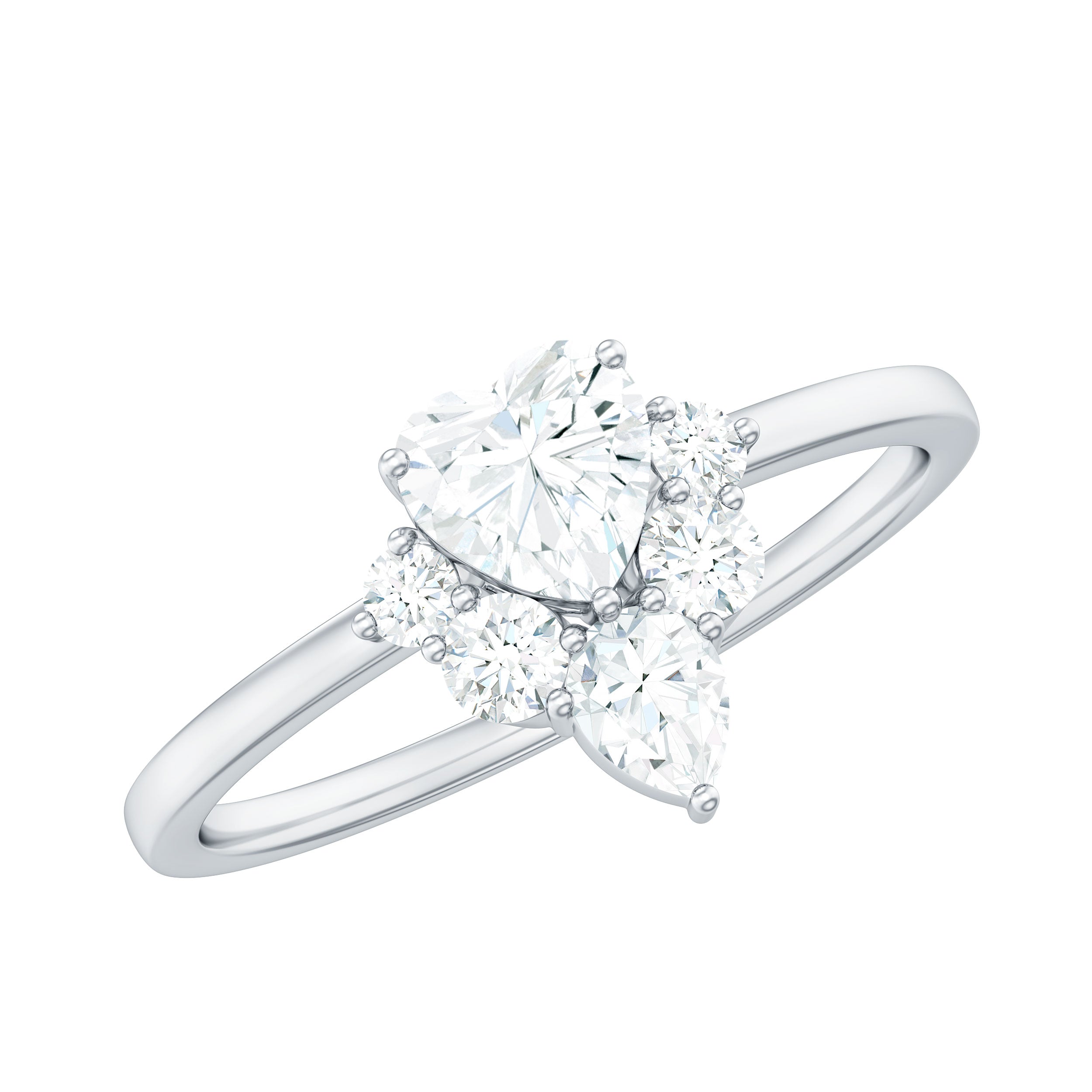 Rosec Jewels-Certified Moissanite Heart Promise Ring with Accent