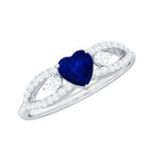 Rosec Jewels-Real 0.6 Carat Blue Sapphire and Diamond Heart Promise Ring with Split Shank