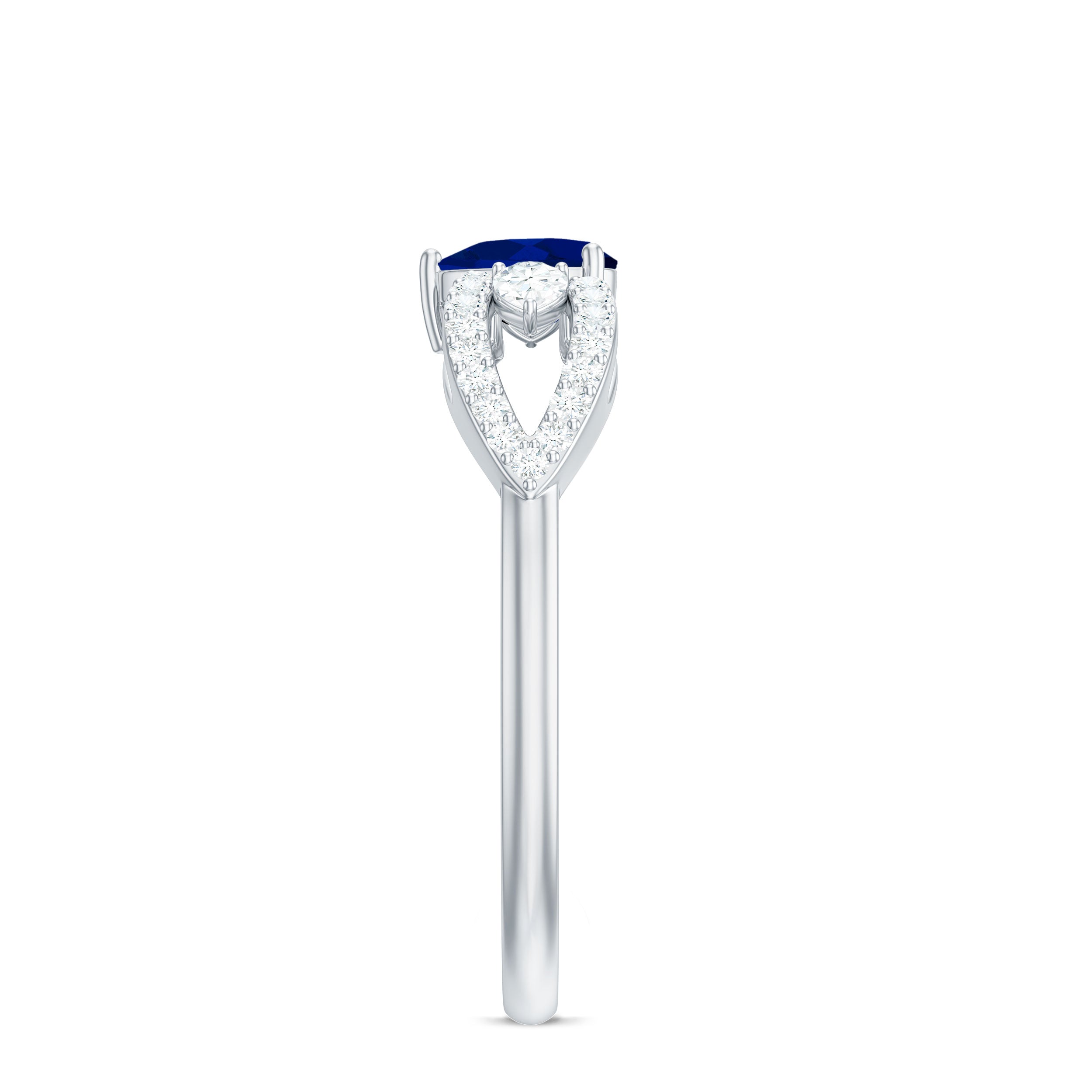Rosec Jewels-Real 0.6 Carat Blue Sapphire and Diamond Heart Promise Ring with Split Shank