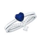 Rosec Jewels-Heart Shape Blue Sapphire Solitaire Wedding Ring Set with Diamond