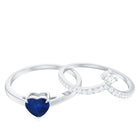 Rosec Jewels-Heart Shape Blue Sapphire Solitaire Wedding Ring Set with Diamond