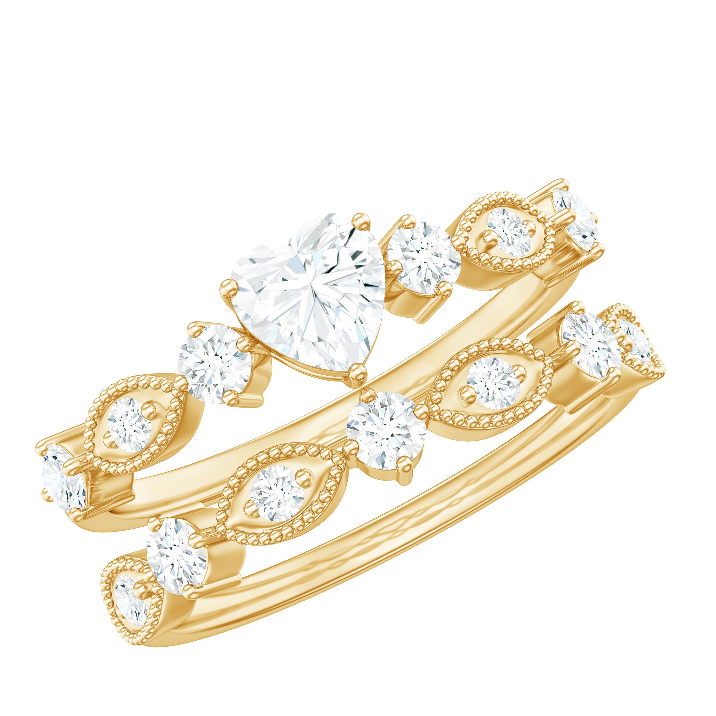 Zircon Bridal Wedding Ring Set with Matching Band AAAA - Rosec Jewels