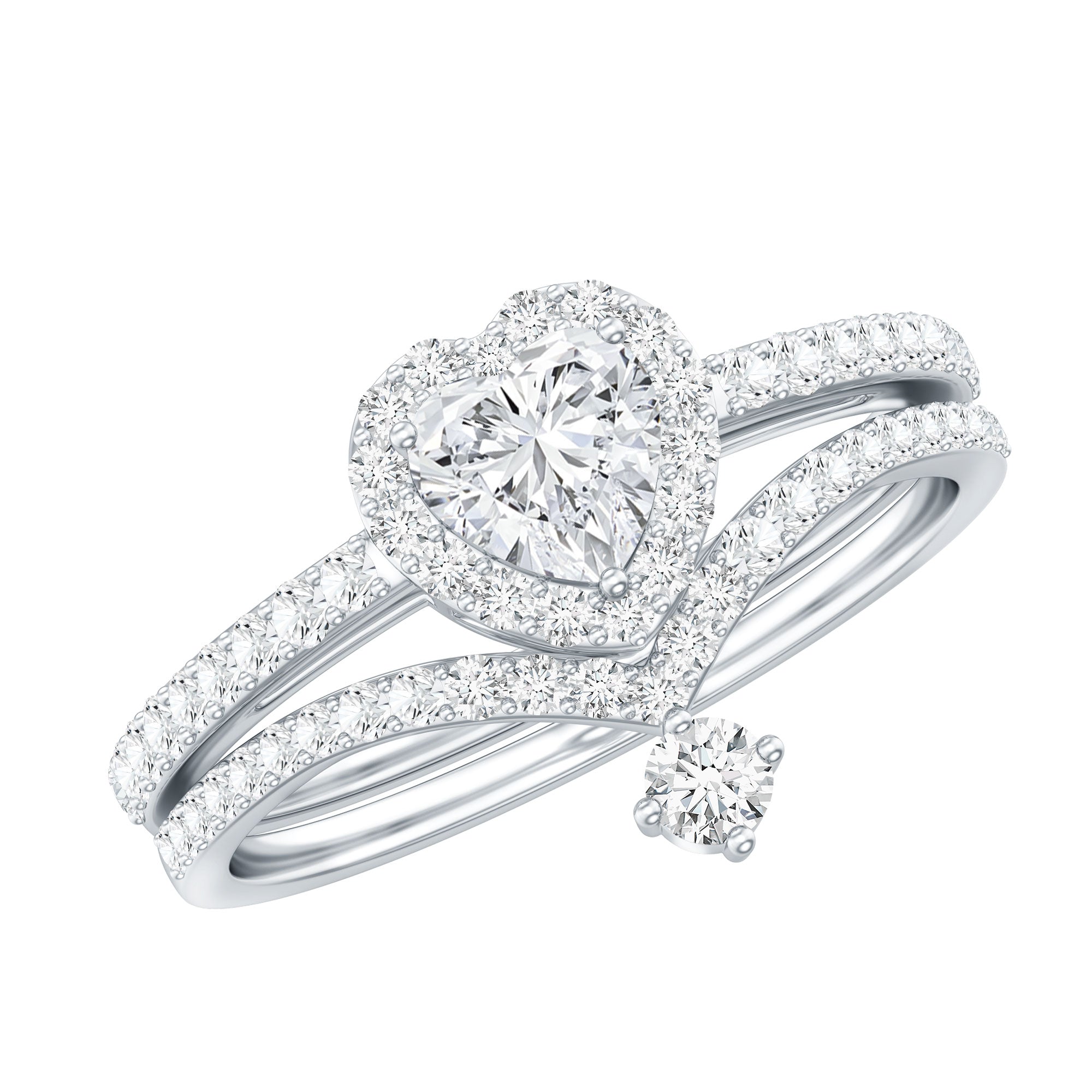 Certified Moissanite Heart Wedding Ring Set for Women D-VS1 - Rosec Jewels