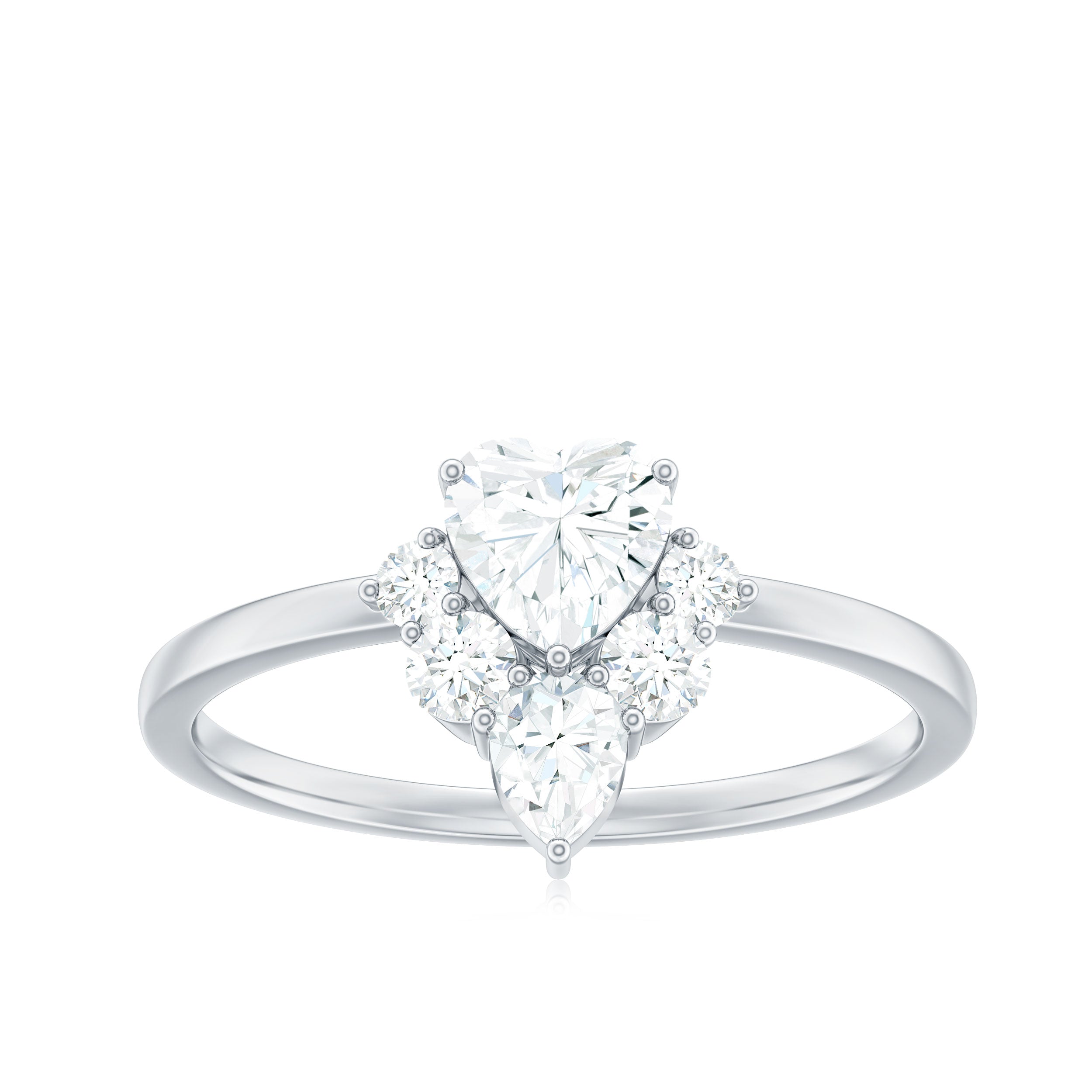 1 CT Cubic Zirconia Heart Engagement Ring with Side Stones AAAA - Rosec Jewels