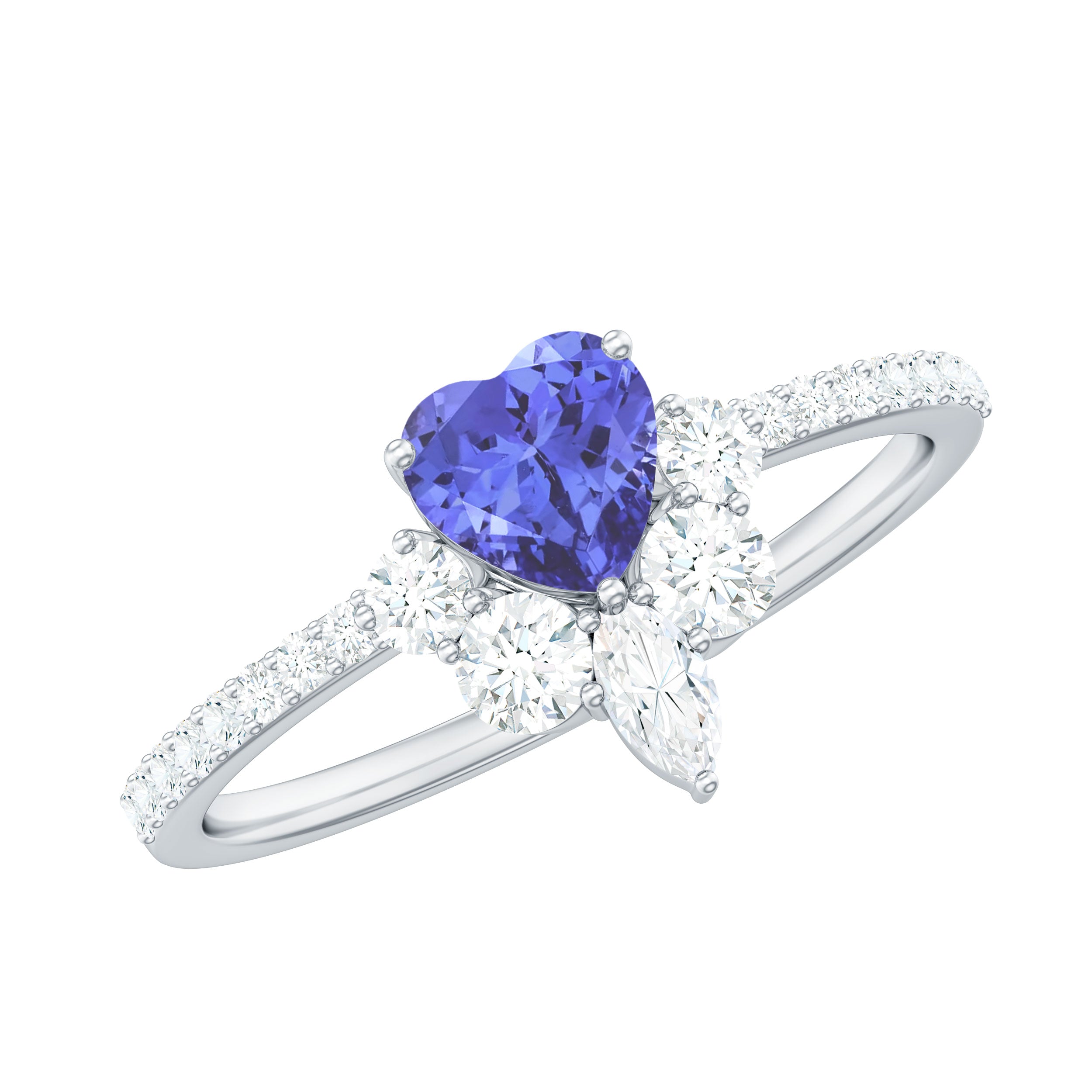 Natural Tanzanite Diamond Heart Promise Ring for Engagement AAA - Rosec Jewels