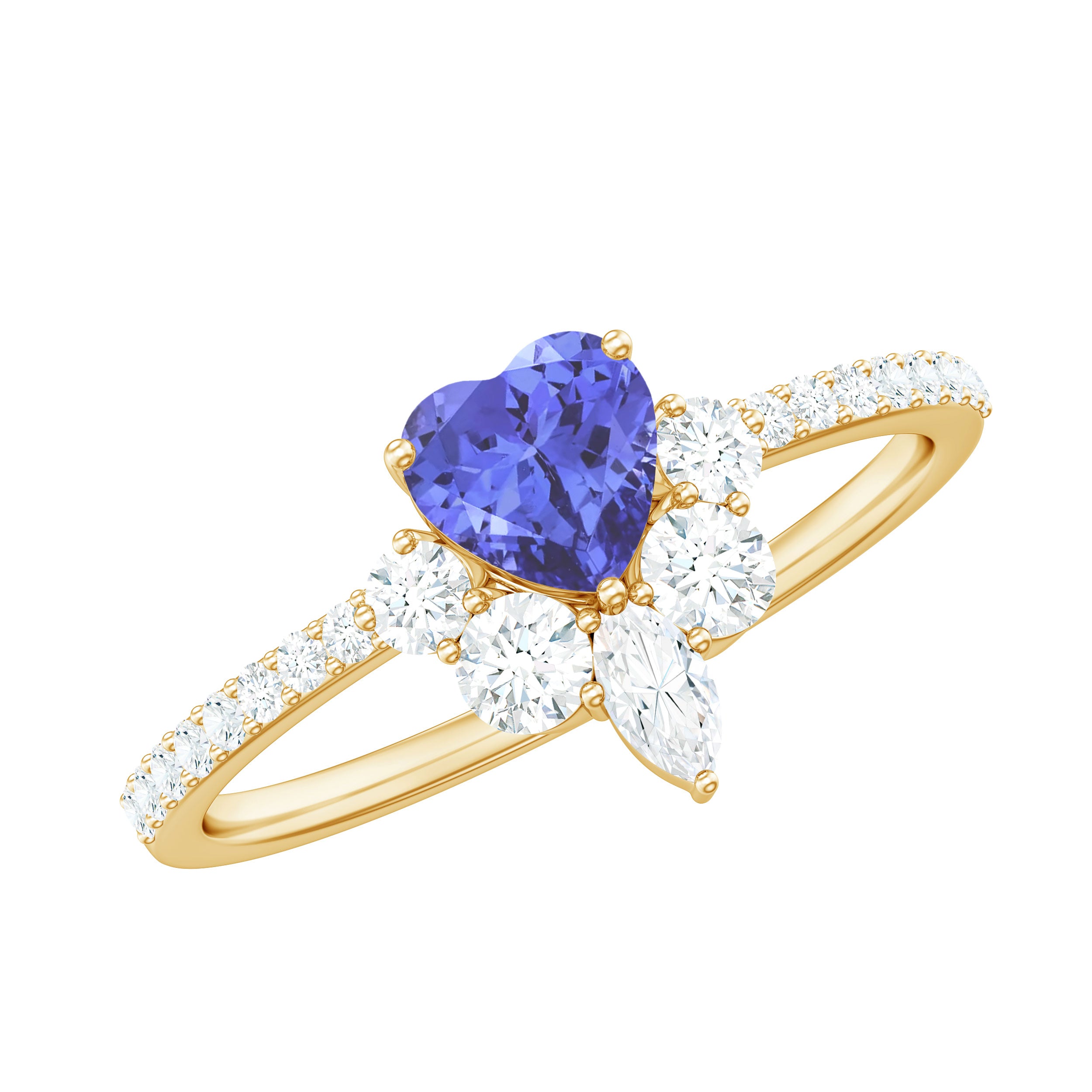 Natural Tanzanite Diamond Heart Promise Ring for Engagement AAA - Rosec Jewels