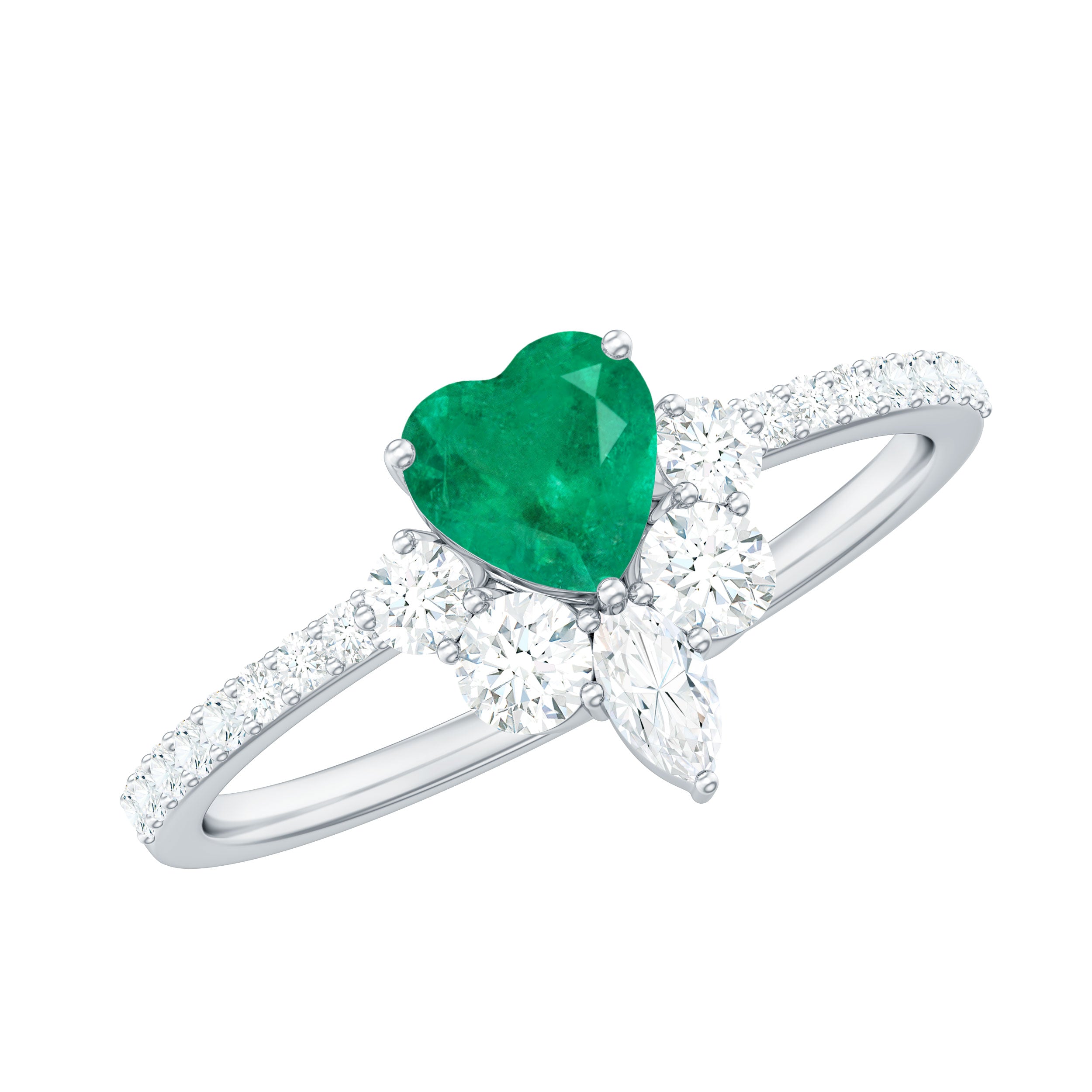 Rosec Jewels-Natural Emerald Heart Promise Ring with Diamond