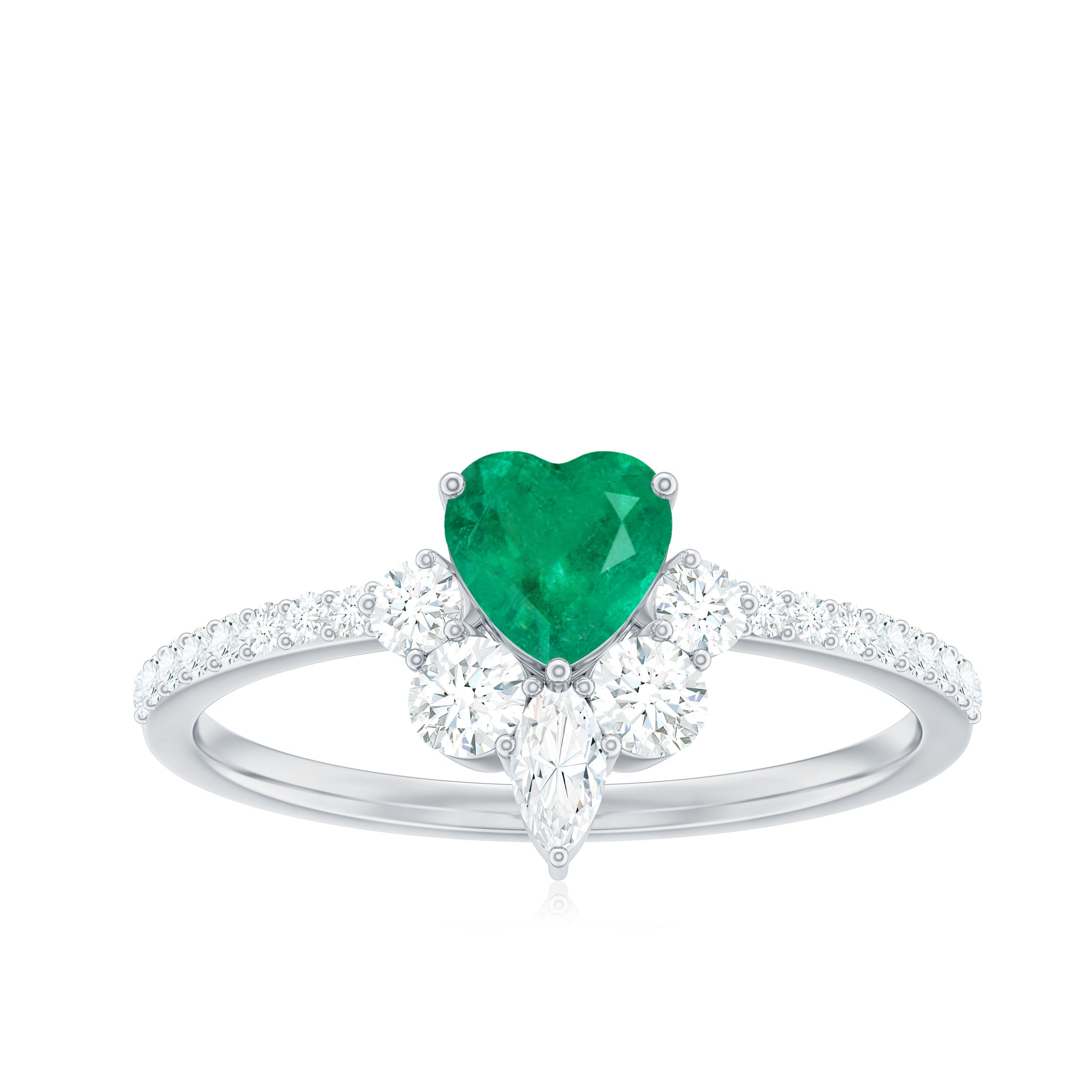 Rosec Jewels-Natural Emerald Heart Promise Ring with Diamond